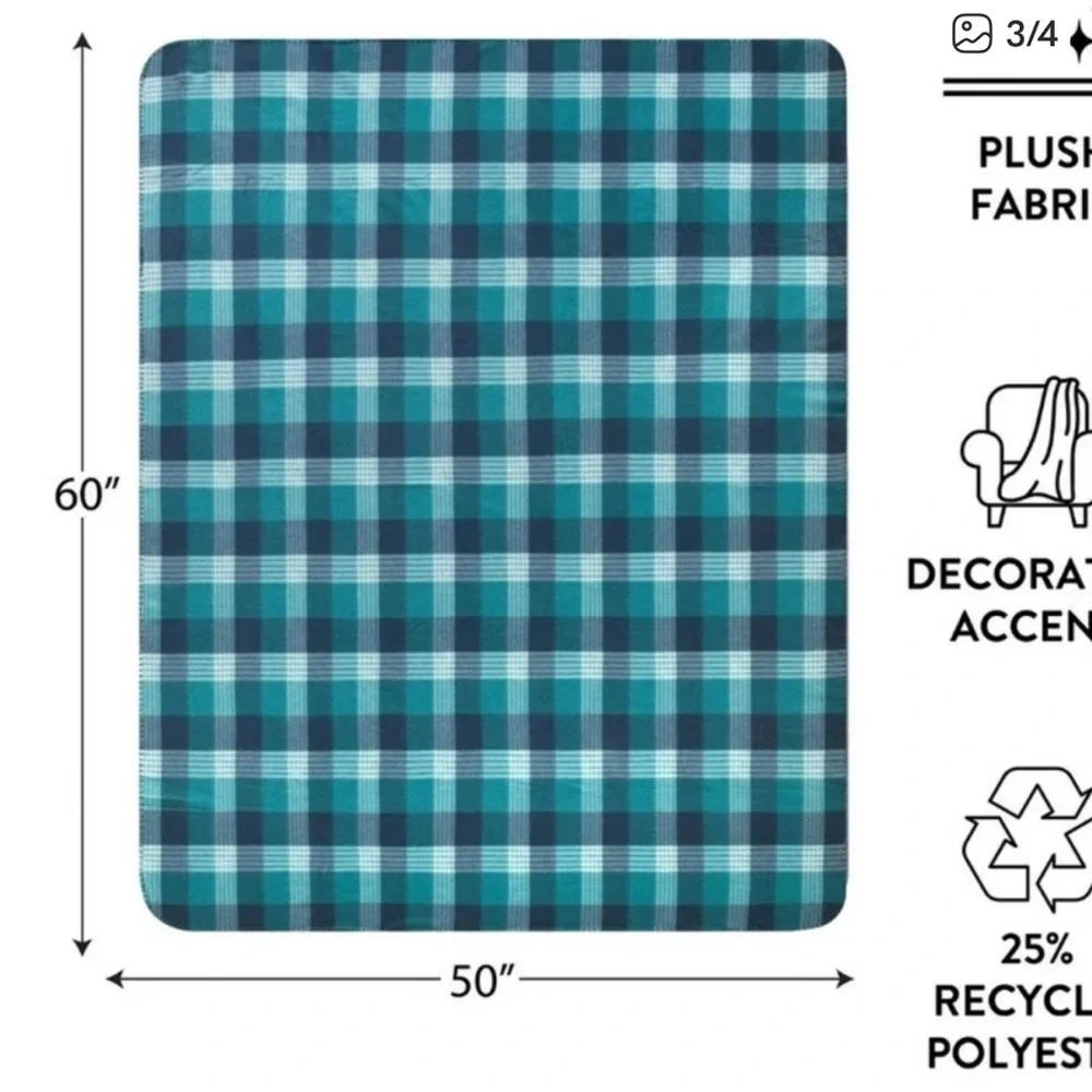 Mainstays Teal and Navy Plaid Throw Blanket